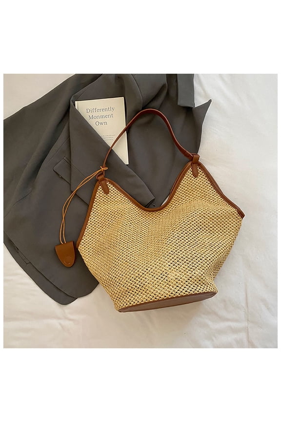 Straw Beach Bag for Women - Handmade Raffia Woven Tote Handbag, Summer Mesh Beach Purse for Vacation Holiday