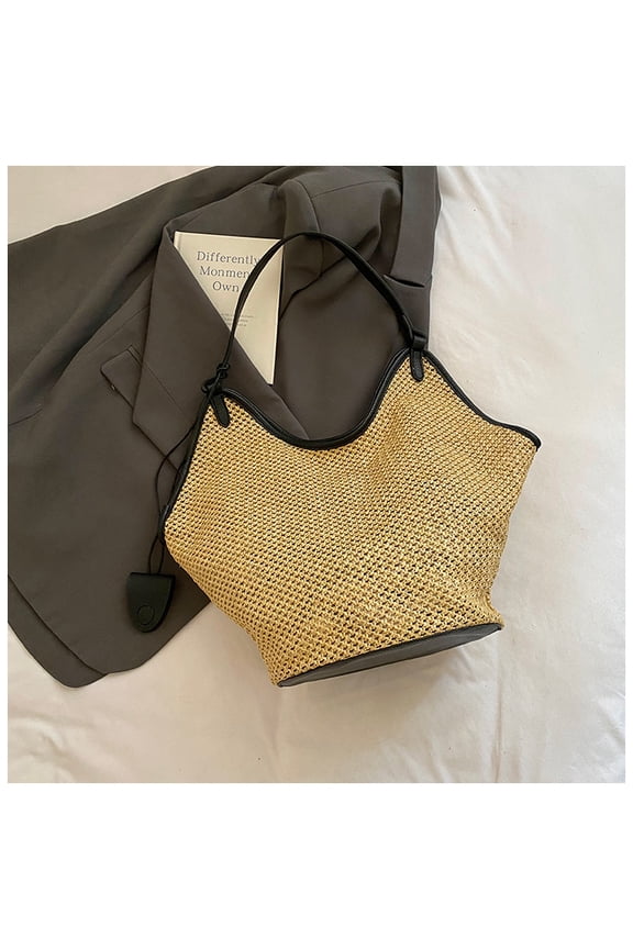 Straw Beach Bag for Women - Handmade Raffia Woven Tote Handbag, Summer Mesh Beach Purse for Vacation Holiday