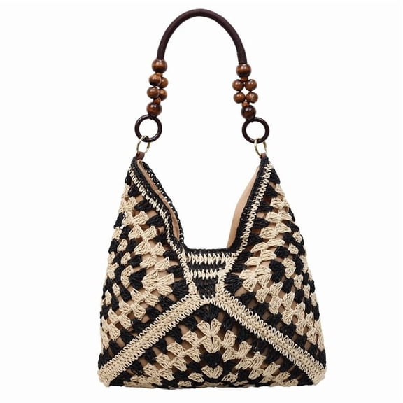 Straw Beach Bag for Women - Handmade Raffia Woven Tote Handbag, Summer Mesh Beach Purse for Vacation Holiday