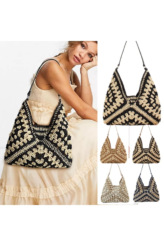 Straw Beach Bag for Women Summer Woven Beach Tote Bag Shoulder Handbags Boho Bag