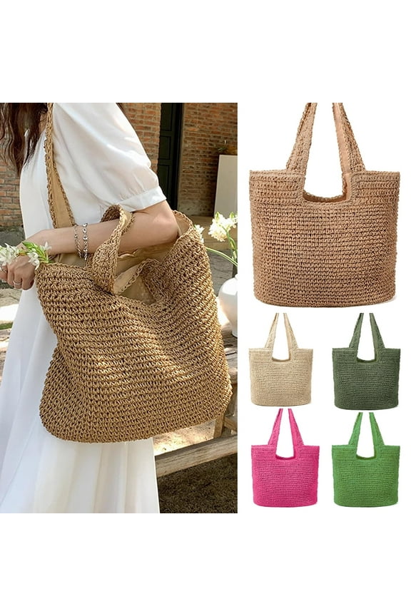 Straw Beach Bag for Women Summer Woven Beach Tote Bag Shoulder Handbags Boho Bag