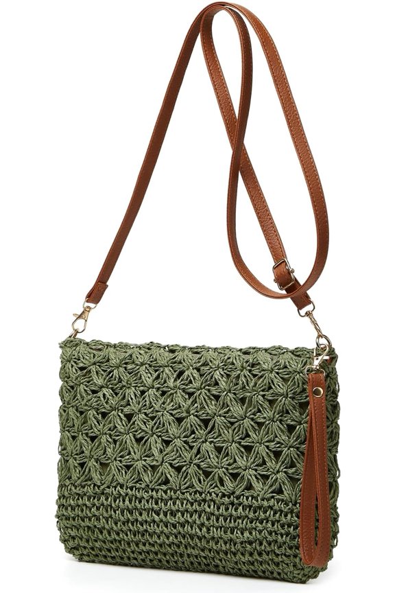 Straw Beach Bags for Women Rattan Purses Summer Straw Handwoven Bag Raffia Handbag Shoulder Bag Cross-body Square Bag-green-