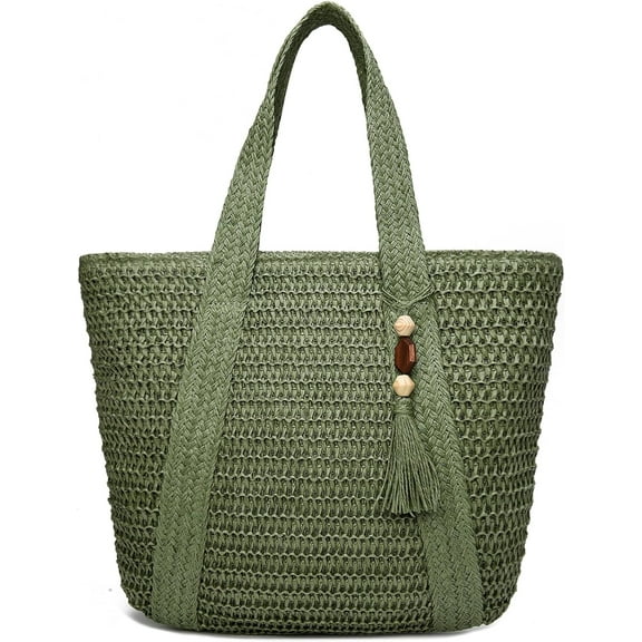 Straw Beach Bags for Women Woven Beach Tote Bag Casual Boho Large Shoulder Handbags Purse for Vacation Holiday