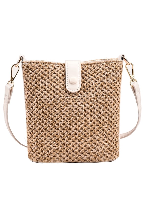 Straw Beach Bags for Women,summer purses for women 2026, Leather Straps Straw Clutch Purse Vacation, Ideal Summer Gift