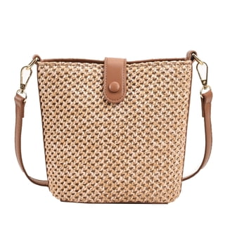 Straw Beach Bags for Women,summer purses for women 2026, Leather Straps Straw Clutch Purse Vacation, Ideal Summer Gift