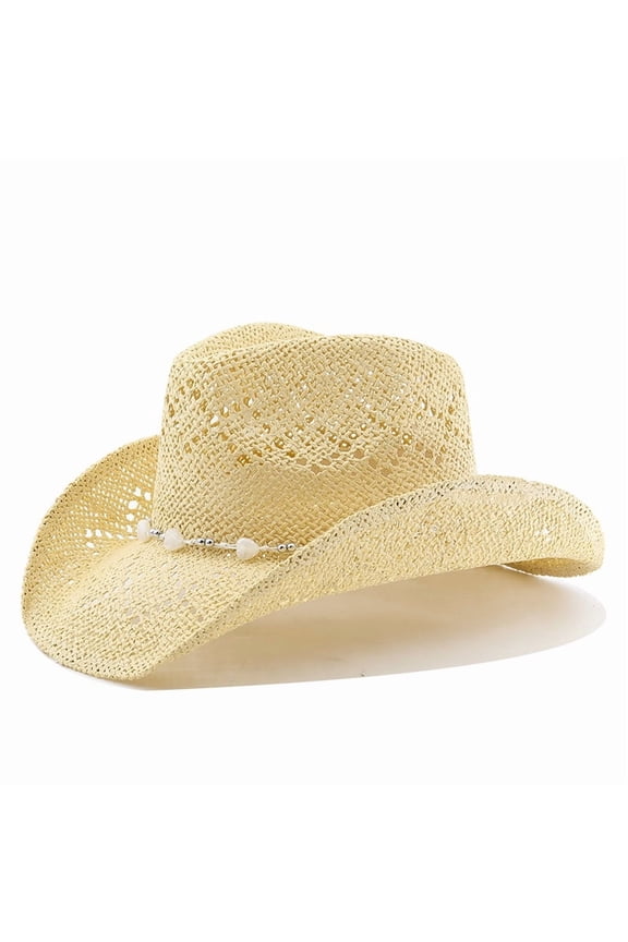 Straw Beach Cowboy Hat for Women Shapeable Brim Western Cowgirl Hat, Men Women Cowgirl Hat Hollowed Western Cap,Sun Protection Straw Hat Retro Beach Sun Hat for Outdoor Party