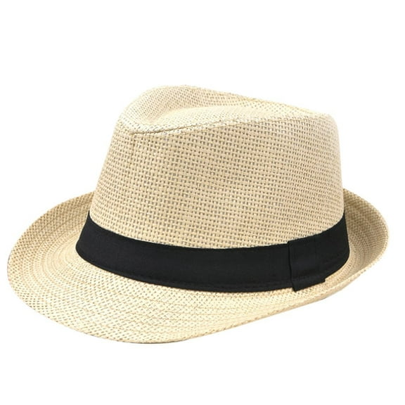 Straw Beach Fedora Hat for Men - UV Protection Wide Brimmed Sun Hat - Panama Summer Outdoor Cap