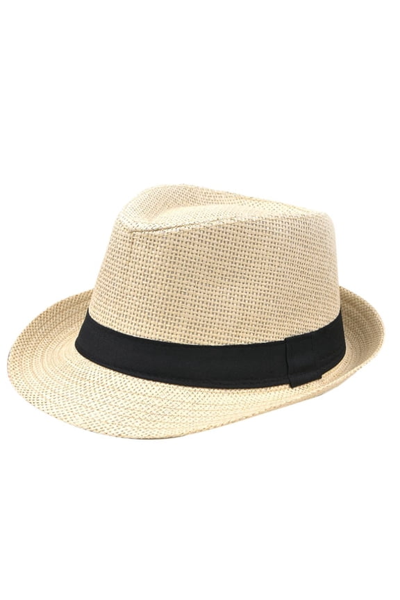 Straw Beach Fedora Hat for Men - UV Protection Wide Brimmed Sun Hat - Panama Summer Outdoor Cap