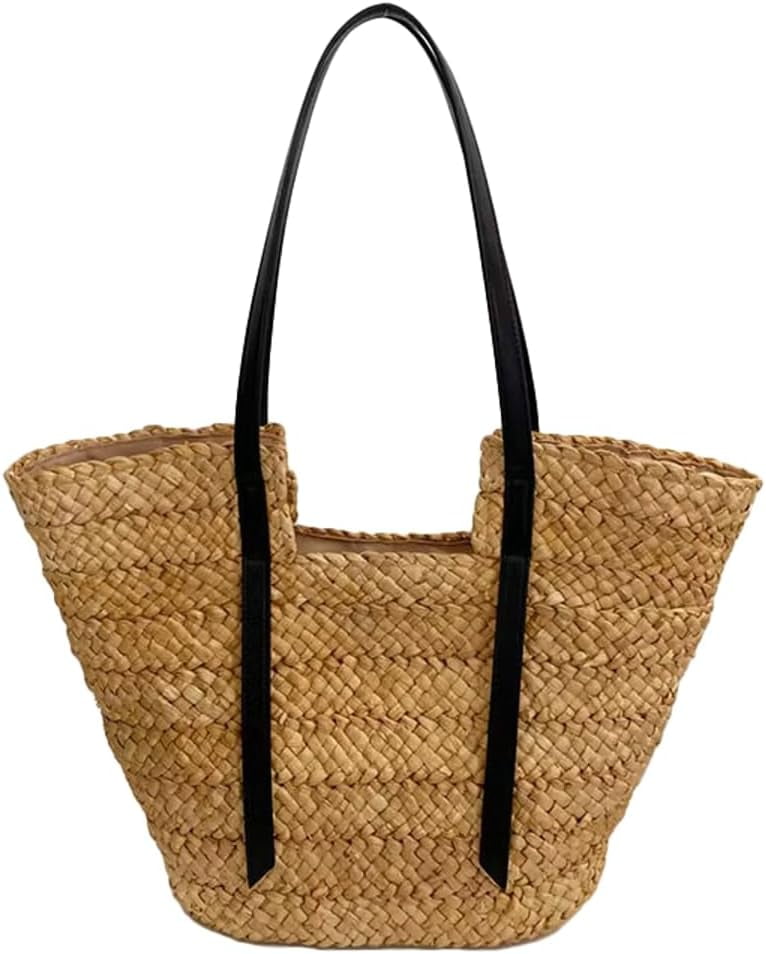 Straw Beach Handbags for Women Large Handmade Rattan Woven Tote Bag Top ...