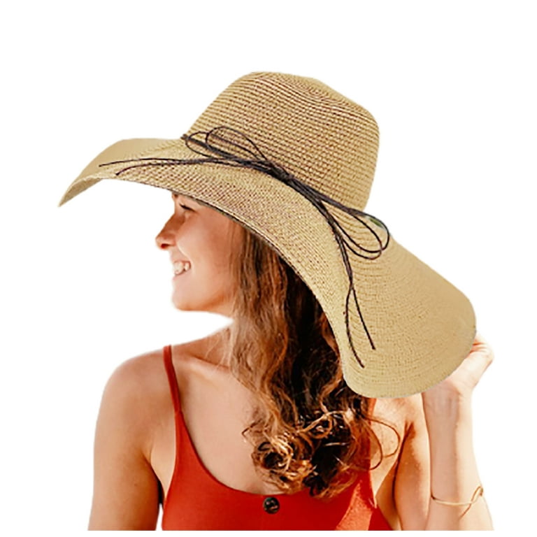 Straw Beach Hat Sun Hat for Women Wide Brim Floppy Hats Foldable 