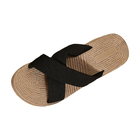 Straw Beach Sandals Summer Strap Slides Slingback Open Toe Flats Woven Outdoor Sandals for Women