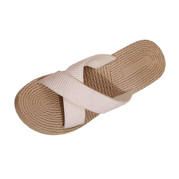 Straw Beach Sandals Summer Strap Slides Slingback Open Toe Flats Woven Outdoor Sandals for Women