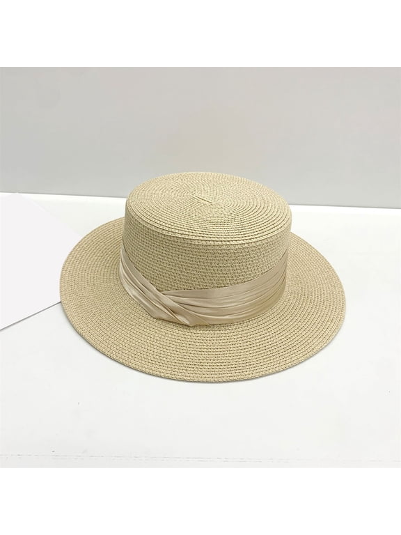 Straw Beach Sun Hat, Wide Brim Panama Hat for Women and Men, Summer UV Protection Boater Hat for Vacation, Travel, Garden Party, and Outdoor Activities Beige