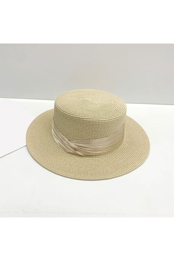 Straw Beach Sun Hat, Wide Brim Panama Hat for Women and Men, Summer UV Protection Boater Hat for Vacation, Travel, Garden Party, and Outdoor Activities Beige