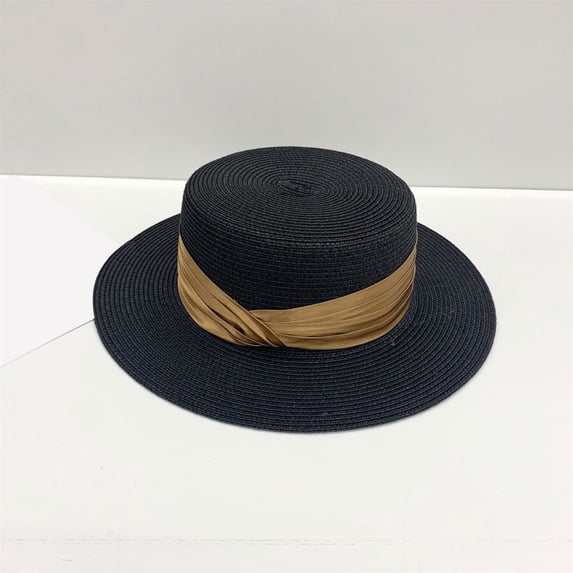 Straw Beach Sun Hat, Wide Brim Panama Hat for Women and Men, Summer UV Protection Boater Hat for Vacation, Travel, Garden Party, and Outdoor Activities Black