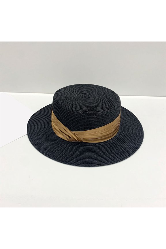 Straw Beach Sun Hat, Wide Brim Panama Hat for Women and Men, Summer UV Protection Boater Hat for Vacation, Travel, Garden Party, and Outdoor Activities Black