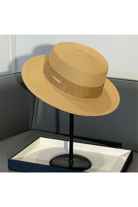 Straw Beach Sun Hat, Wide Brim Panama Hat for Women and Men, Summer UV Protection Boater Hat for Vacation, Travel, Garden Party, and Outdoor Activities Khaki