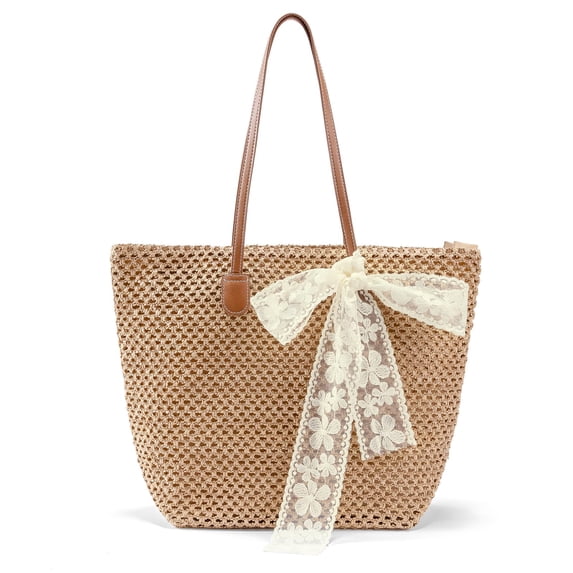 Straw Beach Tote Bag for Women: Large Woven Handbag with Zipper ...