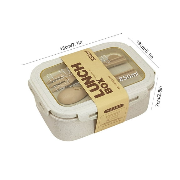 Straw Bento Box Japanese Style Lunch Container Microwave Safe Plastic Lunch Box with Fork and Spoon Portable Office Lunchware