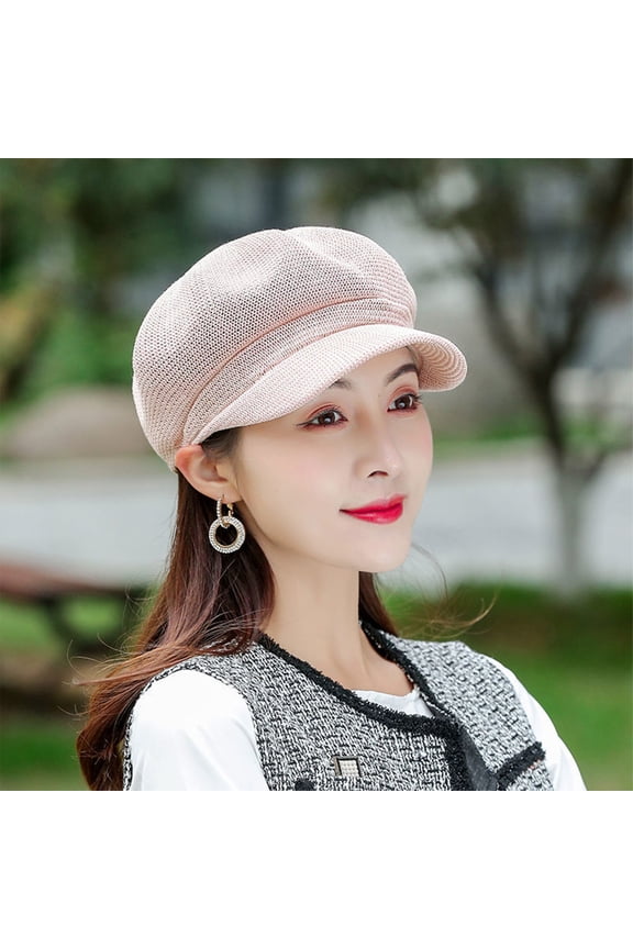 Straw Beret Hat for Women Sun Protection Adjustable Drawstring News Cap Casual Outdoor Travel Beach Golfing Fashion Summer Hat Lightweight Breathable