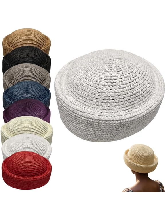 Straw Beret Hats for Women, Hand Woven Vintage Pillbox Hat, Elegant Church Hat, Summer French Beret for Wedding Parties