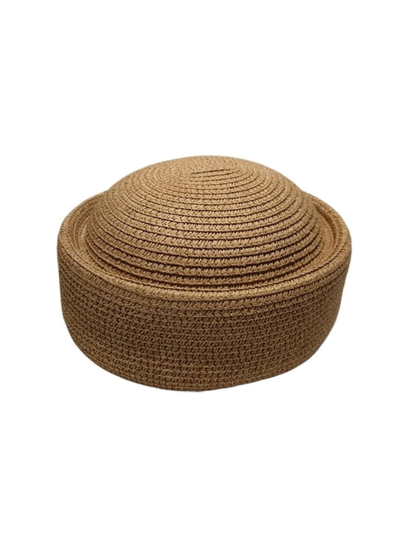 Straw Beret Hats for Women, Summer Sun Hat with Flat Crown and Upturned Brim, Breathable Natural Straw Beach Hat for Travel Garden Picnic