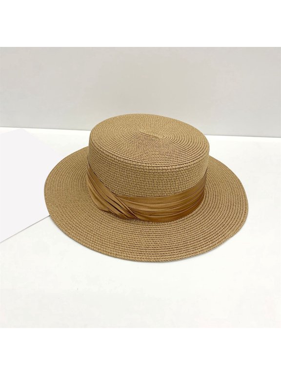 Straw Boater Hat for Women Men Beach Sun Hat Foldable Flat Panama Hat Sun UV-Protection Derby Pork-Pie Hat Wide Brim Panama Hat
