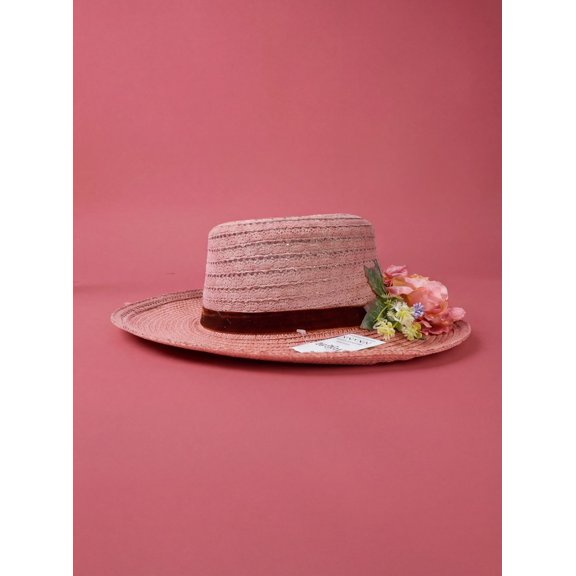 Straw Boater Hat for Women, Vintage Style Summer Hat with Floral Accent, Boho Wide Brim Hat, Garden Party Hat, Wedding Guest Headwear