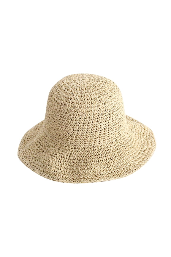 Straw Boater Hat for Women Wide Brim Summer Beach Hat Foldable Packable Sun Hat for Vacation Beige