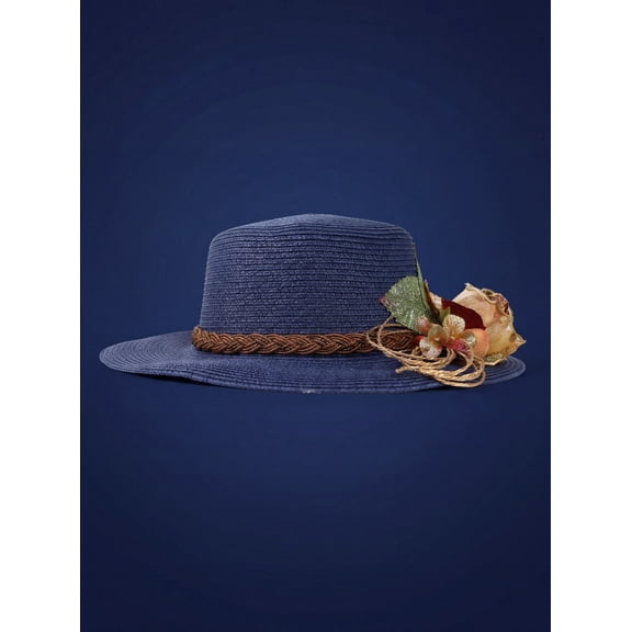 Straw Boater Hat for Women, Wide Brim Sun Hat with Floral Detail, Boho Beach Hat, Summer Vacation Headwear, Garden Party Accessory