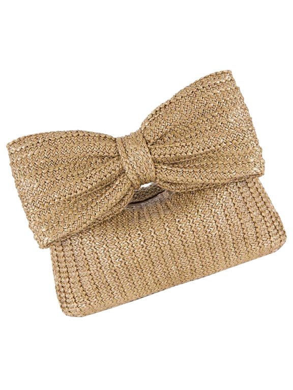 Straw Bow Purse Summer Clutch Purse Women Straw Handbag Vacation Party Clutch
