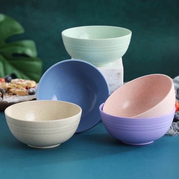 Straw Bowl Cereal Bowl, Hygienic Food-grade Plastic Tableware for Children's Soup and Instant Noodles, Easy-clean Sustainable Kitchen Dishware in Assorted Colors, Topliu