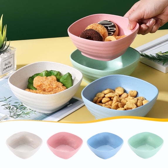 Straw Bowls Kitchen Bowls, Thick Material Eco-friendly Dishwasher Safe Dining Tableware Set for Rice Pasta and Snacks with Modern Four-color Design, Topliu