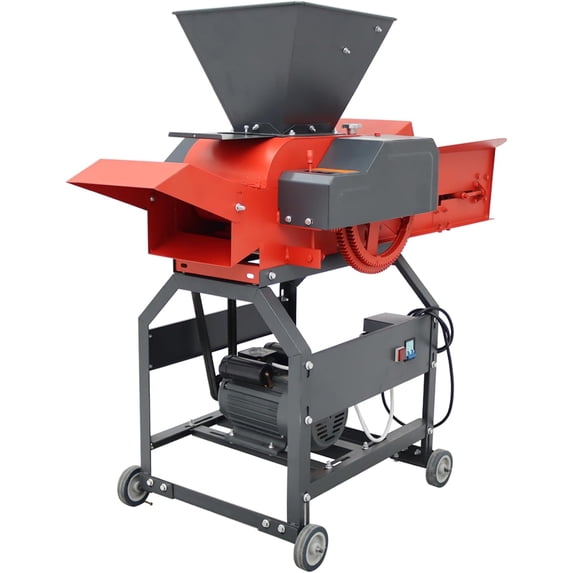 Straw Breaker Hay Cutter Feed Pulverizer Grass Chaff Crusher with Belt Conveyor Hopper 6 Blades 220V Output 500-1000KG/H