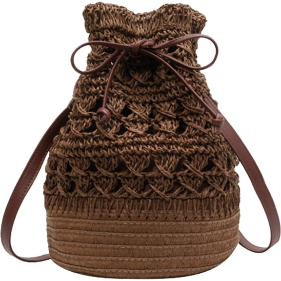 Straw Bucket Bag for Women, Summer Woven Beach Bag Drawstring Hobo Bucket Purses Handbag for Vacation