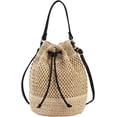 thumbnail image 1 of Straw Bucket Bag for Women, Summer Woven Beach Bag Drawstring Hobo Bucket Purses Handbag for Vacation, 1 of 8