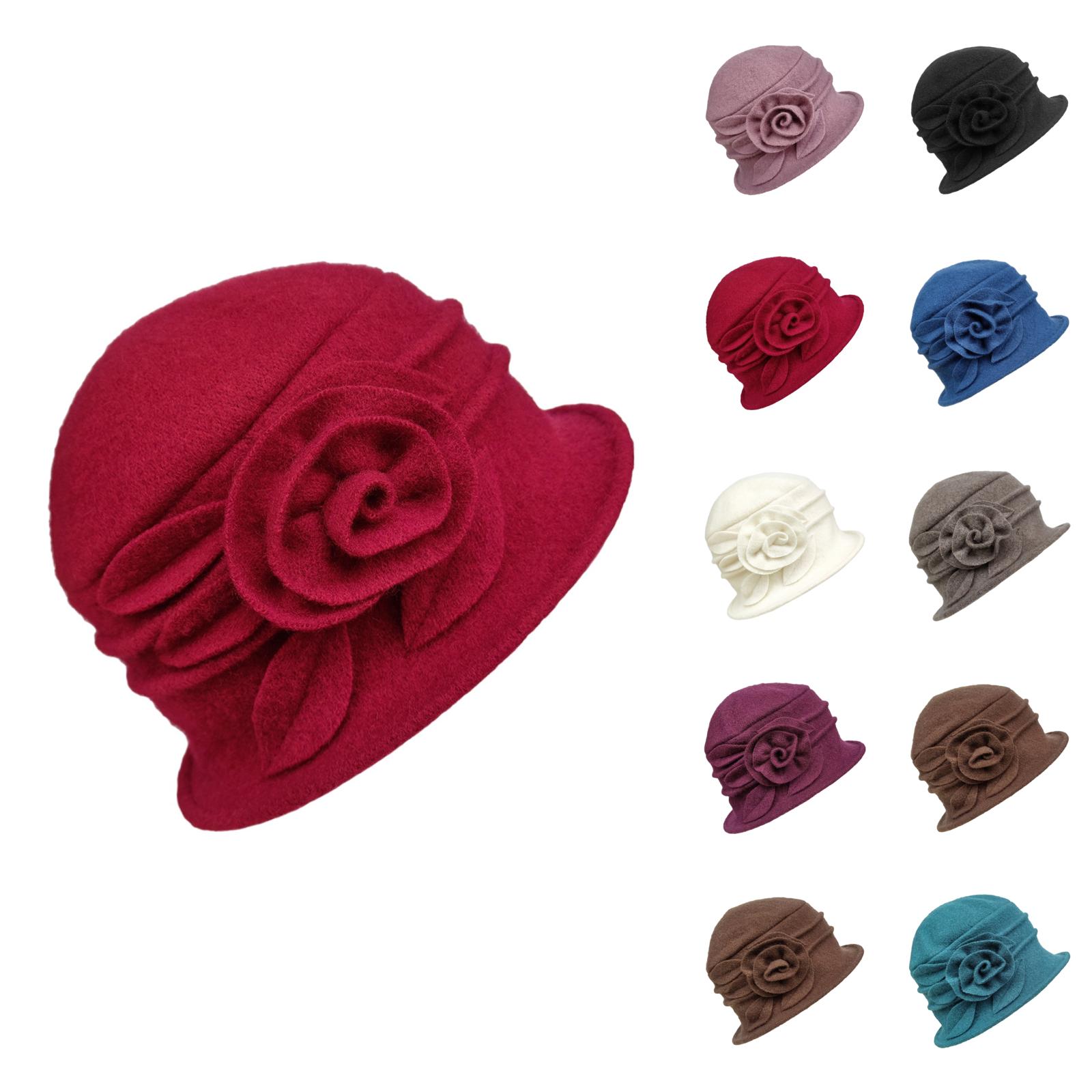 Vintage Wool Fedora Cloche Hat Packable Winter Accessory Women Vintage Wool Fel? Flowers Bucket Cloche Bowler Hat  main image 2