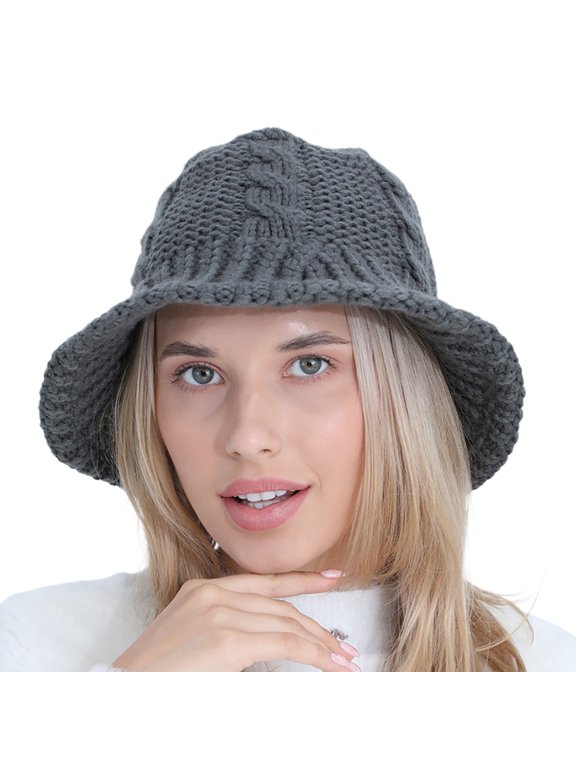 Straw Bucket Hat for Women - Y2K Style Beach Hat Packable Summer Women's Autumn And Winter Woolen Pot Hat Fashion And Cute Knitted Warm And Cold Fisherman Hat