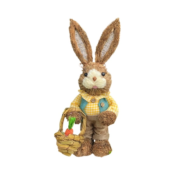 Straw Bunny Figurines Tabletop Ornament, Easter Sisal Bunny Statue, Mini Standing Straw Rabbit Figurine, Cute Easter Bunnies Ornament, Spring Party Garden Table Decoration