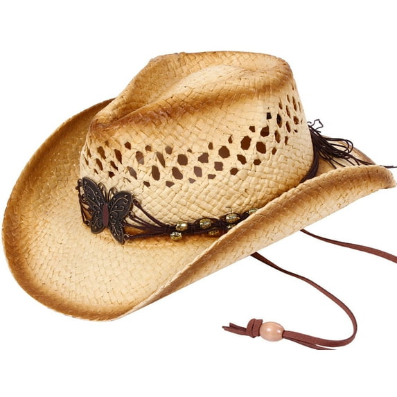 Straw Cap Cowboy Cowgirl Summer Hat with Leather Band, KST-005