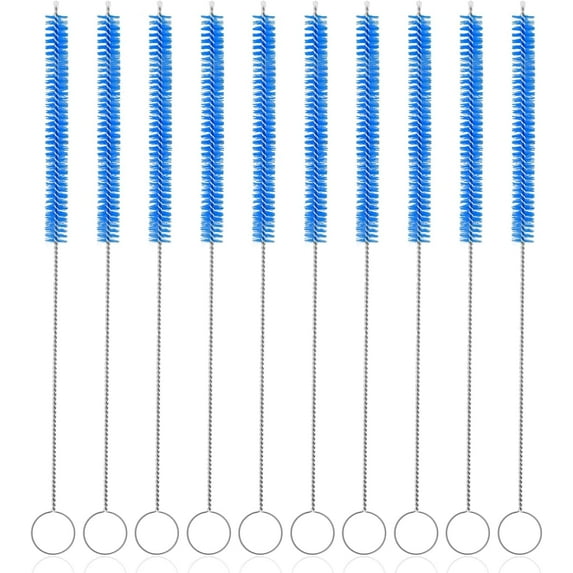 Straw Cleaner Brush Kit – Superior 10” Long Stainless Steel with 10mm Nylon Bristles for Glass Bottle Water Pipe Tube Metal Straws Cups Hose Cleaning Durable & Never Rust (Blue)
