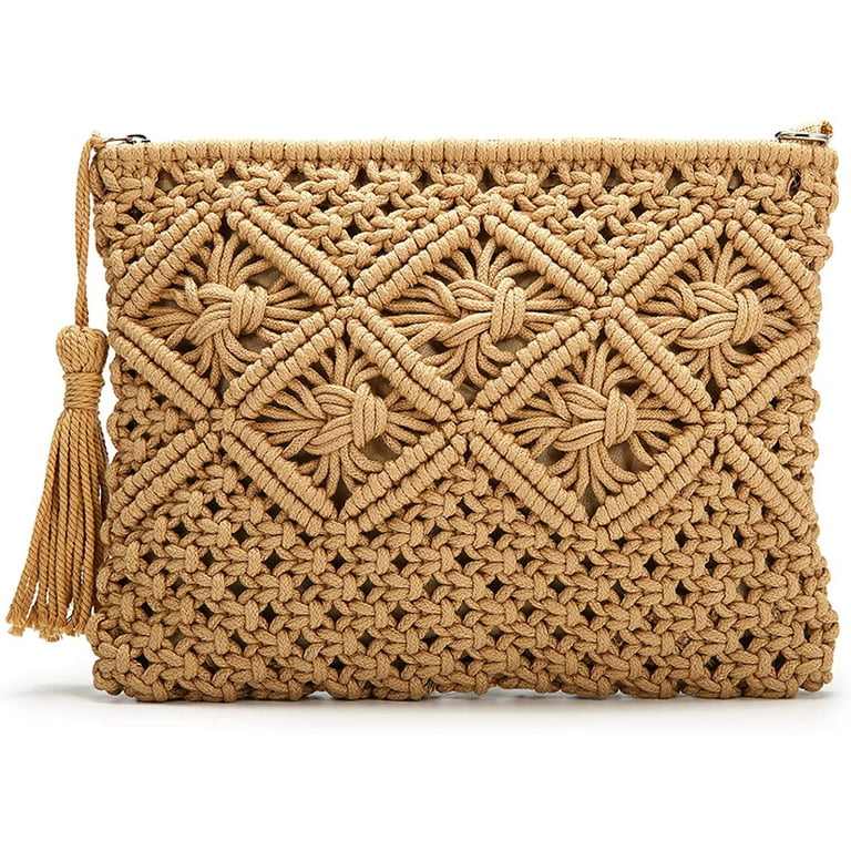 Handwoven Straw Clutch Bag with Zipper