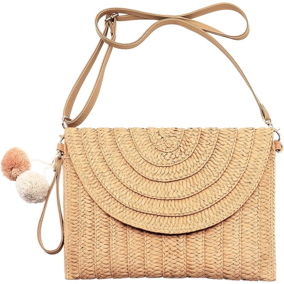 Straw Clutch Bag Woven Purse for Women Shoulder Bag Casual Beach Rattan Handmade Wallet