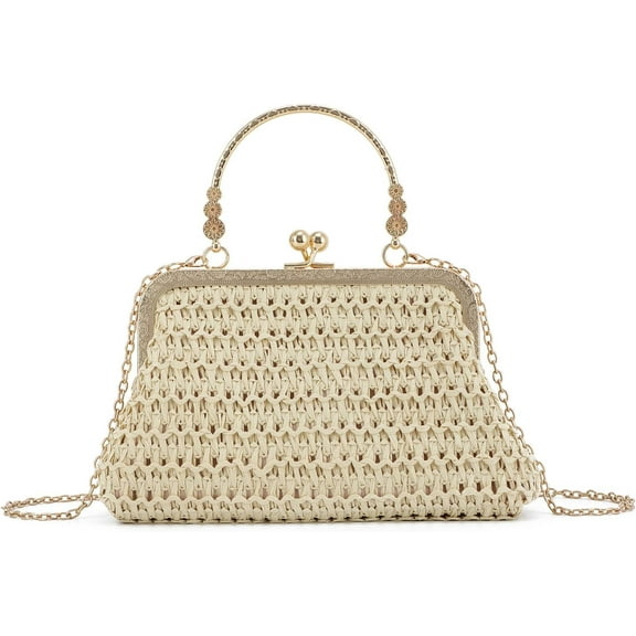 Straw Clutch Evening Handbag for Women Woven Straw Dumpling Bag Summer Beach Shoulder Purses