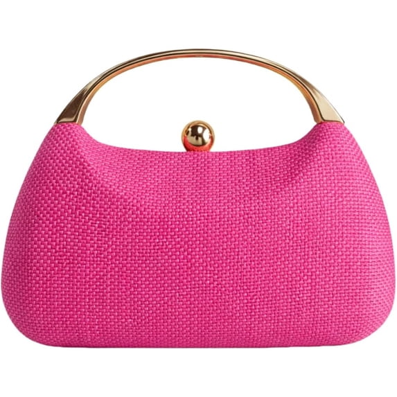 Straw Clutch Handbags Women Beach Crossbody Hand-woven Summer Purse Wallet Top handle Evening Bag for Wedding Party,Rose Red#3,1