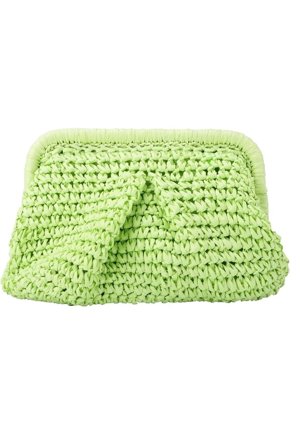 Straw Clutch Purse for Women Cloud Dumpling Pouch Straw Crossbody Shoulder Handbag Summer Beach Woven Bag(Green)