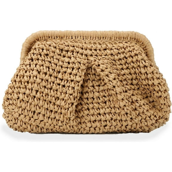 Straw Clutch Purse for Women Cloud Dumpling Pouch Straw Crossbody Shoulder Handbag Summer Beach Woven Bag