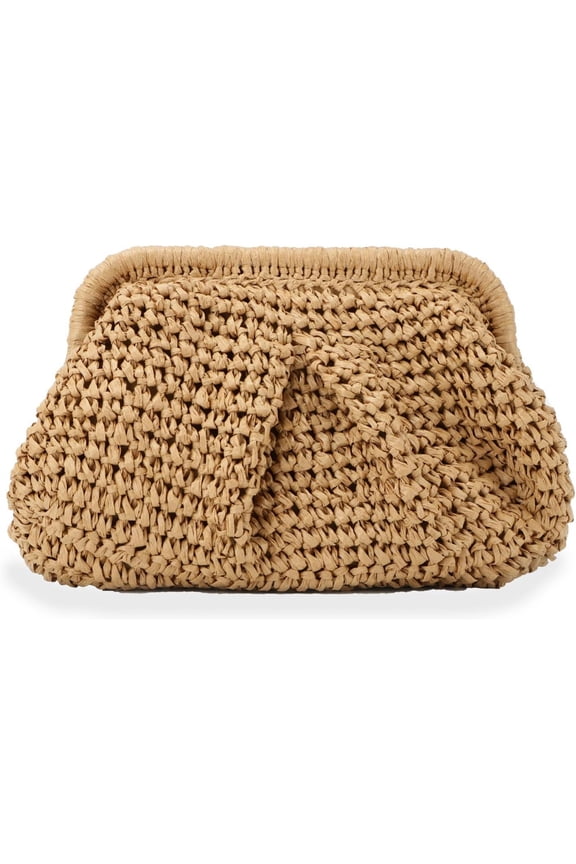 Straw Clutch Purse for Women Cloud Dumpling Pouch Straw Crossbody Shoulder Handbag Summer Beach Woven Bag