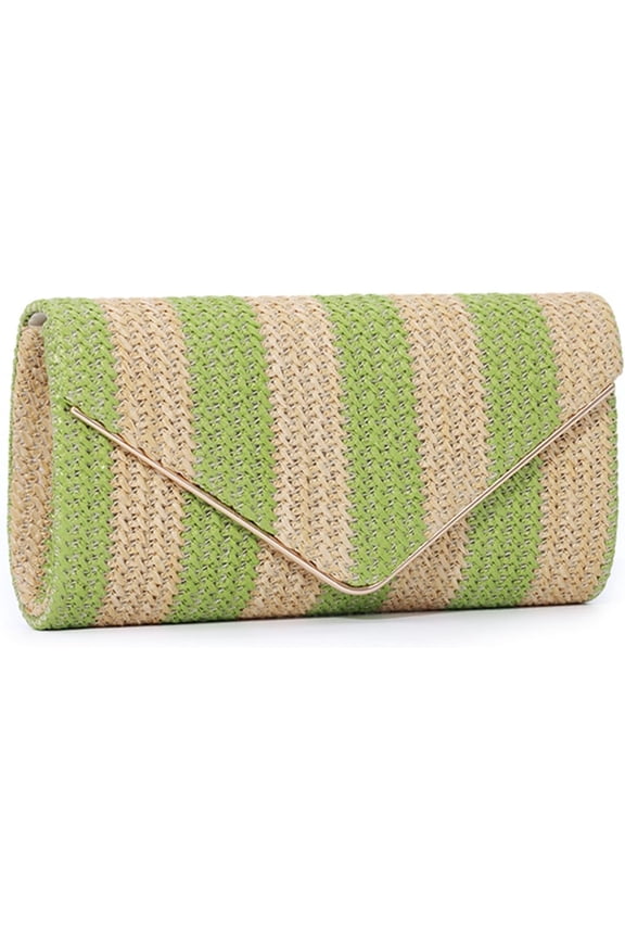 Straw Clutch Purse for Women Woven Evening Envelope Bag Summer Beach Crossbody Handbag with Chain Strap