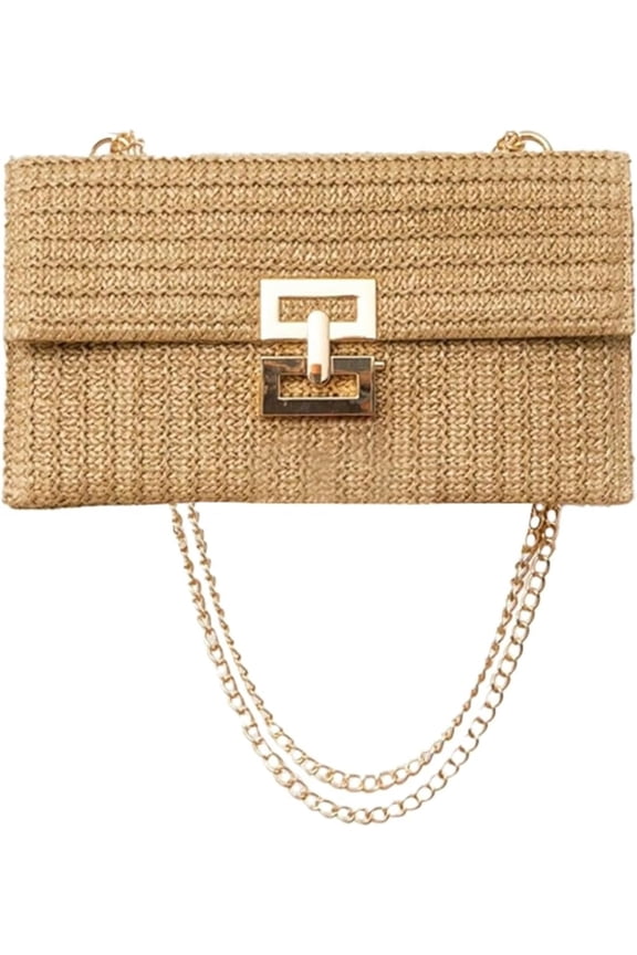 Straw Clutch Purses Women Summer Beach Handbags Boho Woven Envelope Wallet Fold Over Chain Crossbody Shoulder Bag Evening Bag